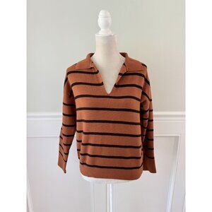 Camel & Black Striped Fashion Popover Sweater S